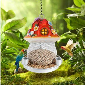 Large Solar Cell/ Metal Mesh/ Mushroom-Shaped Rasin Bird Feeder for Outdoors